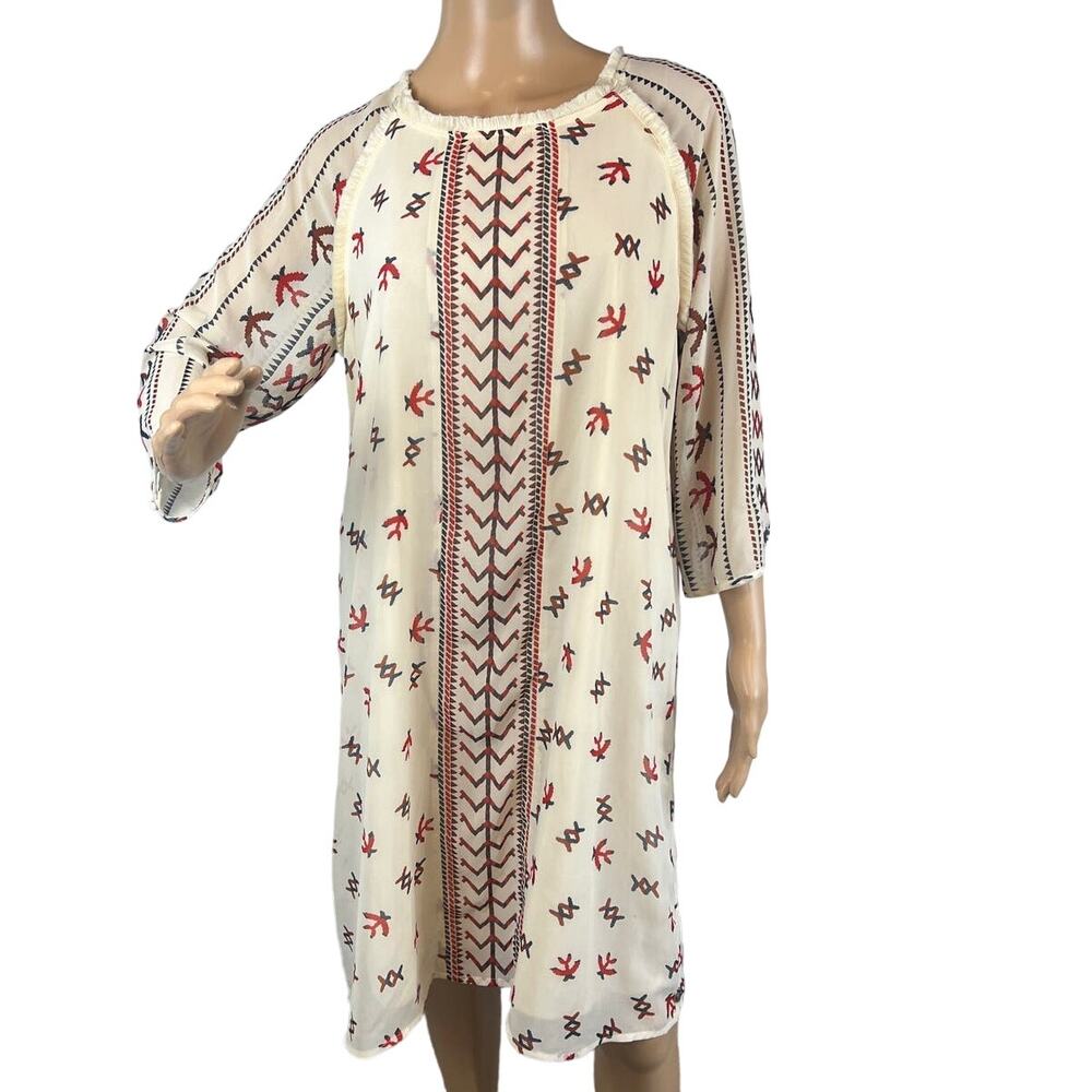Scotch and Soda Shift Dress Knee Length Size 8 Boho Indie Abstract Print Fringe